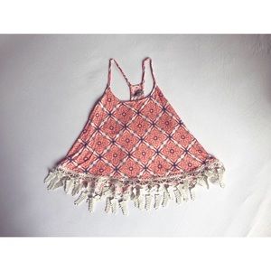 Pink Lace Fringed Racerback Tank Top